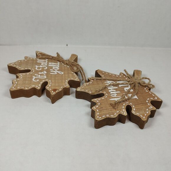 Lot of 2 Happy Fall It's Fall Y'all Wooden Maple Leaf Tabletop Decor Shelf - Picture 14 of 16